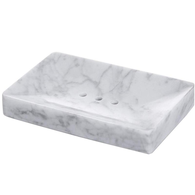 StonePlus Natural Smooth Real Marble Soap Dish/Facial Sponge Holder/Bathroom Makeup Sponge Tray with Draining Hole (White Carrara) - Image 1